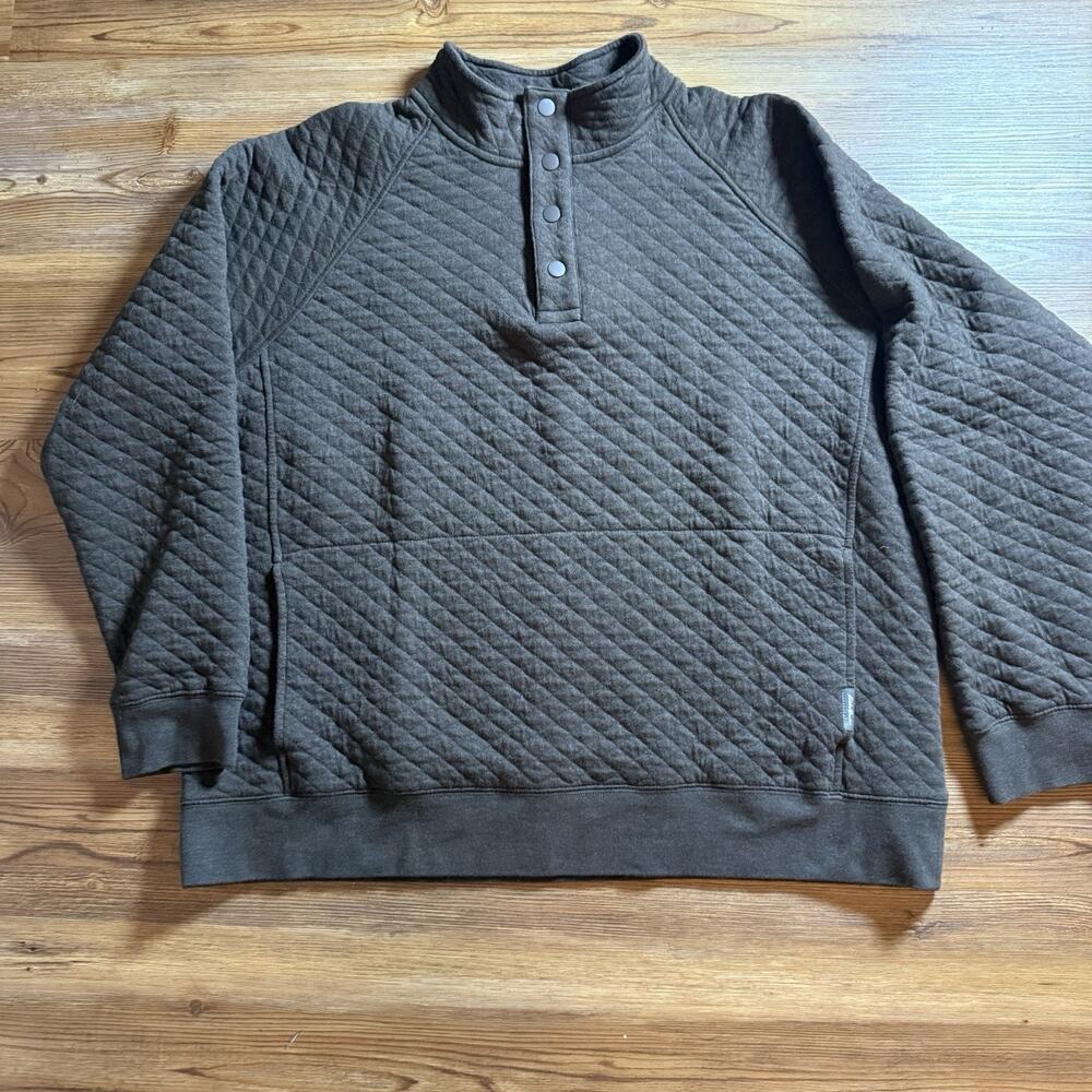 Eddie Bauer Jacket Mens XL Brown Quilted Quarter Snap Pullover Comfort